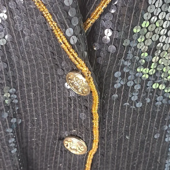 Ivana Trump Vintage Black Sequin Jacket Blazer Size XL Gold Trim Evening Bling - Picture 3 of 14